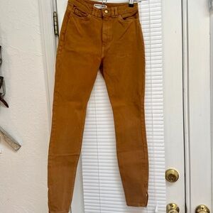 Tan American Apparel High-Waisted Pants with Zipper Detail